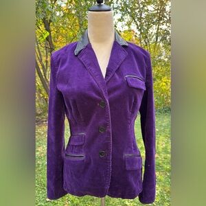 Lauren Ralph Lauren Womens Corduroy & Leather Trim Purple Blazer Sz 6